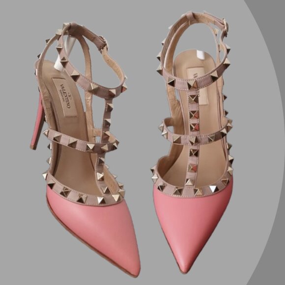 VALENTINO GARAVANI ROCKSTUD MATTE PINK NUDE W/BOX CAGE PUMPS EUR 38 US 7.5 - Picture 5 of 12